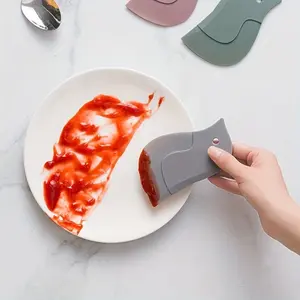 Penguin Shaped Silicone Kitchen Scraper, Flexible Non-Electric Cleaning Tool, Oil Stain & Baking Cleaner, Stainless Steel Surface, Design