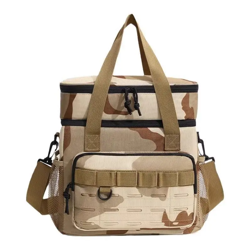 18L Camouflage Pattern Tactical Insulated Lunch Box for Men - Expandable Heavy Duty Cooler Bag, Leakproof Thermal Meal Pail, Durable Zipper Closure for Work, Camping