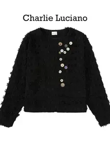 Charlie Luciano color buttoned collarless jacket design trendy brand CL jacket for women