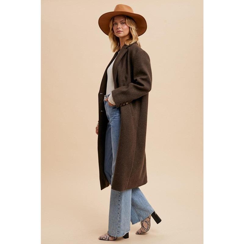 Double Breasted Lapel Oversized Duster Coat Brown Button Casual Fit Womenswear Long Sleeves Jackets Pocket Style