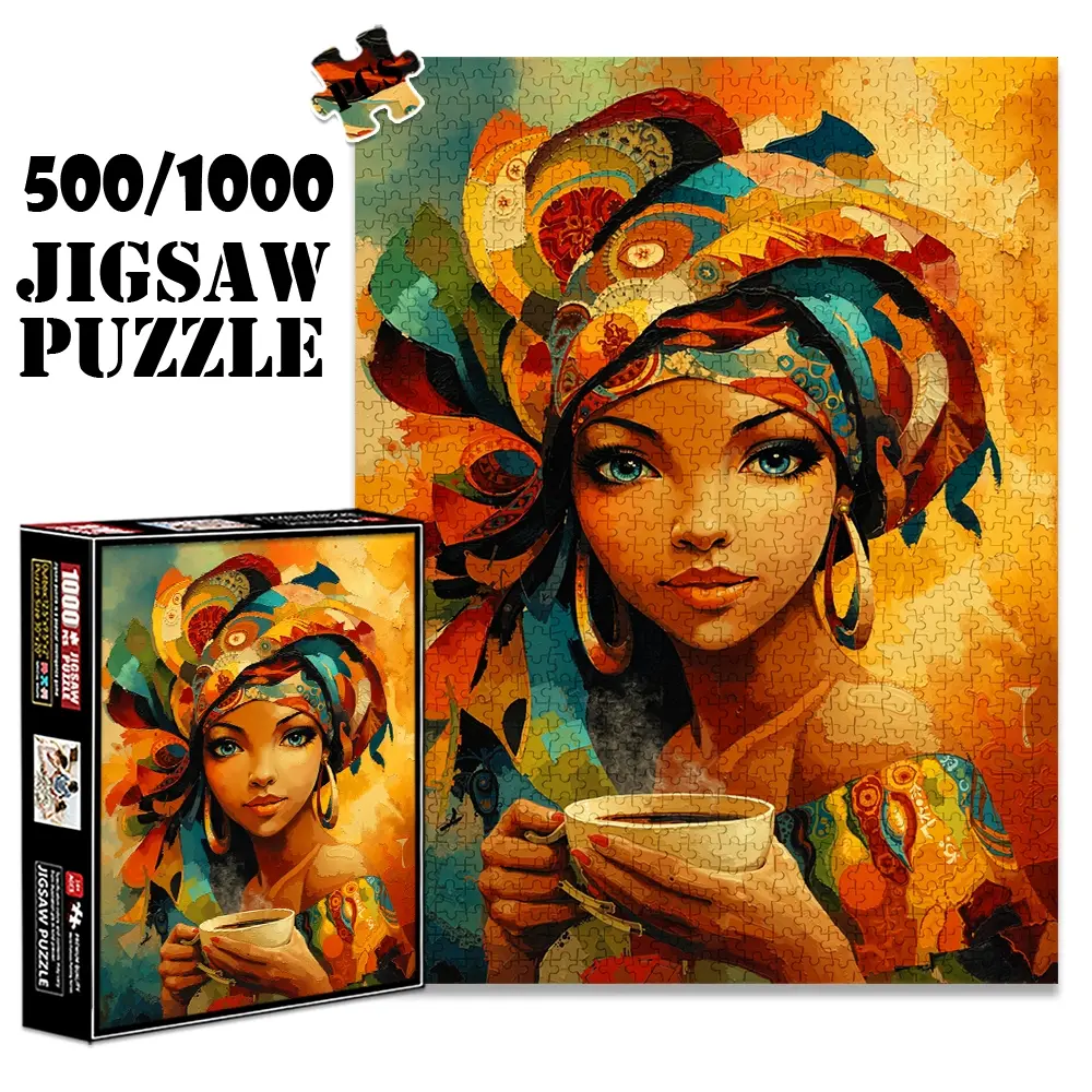 500/1000 Piece Puzzle Jigsaw Puzzles For Adults Folk Art Woman with Floral Headscarf Paper Puzzle DIY Creative Game, Montessori Puzzles Gift, Challenging Brain Decoration, Christmas and New Year Gifts