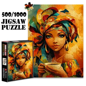 500/1000 Piece Puzzle Jigsaw Puzzles For Adults Folk Art Woman with Floral Headscarf Paper Puzzle DIY Creative Game, Montessori Puzzles Gift, Challenging Brain Decoration, Christmas and New Year Gifts