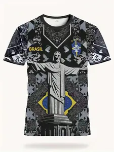 Brazil Special Men's Football Sports Shirt, Rio Style Comfortable Round Neck Top, All Seasons Wear, Ideal for Soccer Games & Gifts, Football Shirts