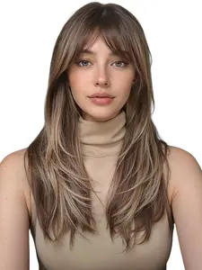 20 Inch Multi-Layered Curly Natural Wig, Women's Fiber Hair, Synthetic Material Wigs, Realistic Breathable Comfort, Japanese High-Quality Hair, Daily or Holiday Wear, Layered Cut Wig