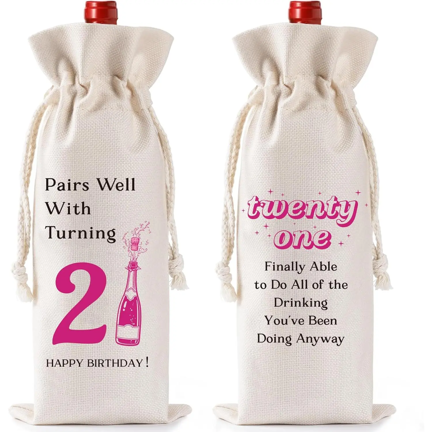21st Birthday Gifts  Bag for Her - Funny 21  Happy Birthday  Bottle  Bags, Pairs Well with Turning Twenty One Present for Girls Friend Family
