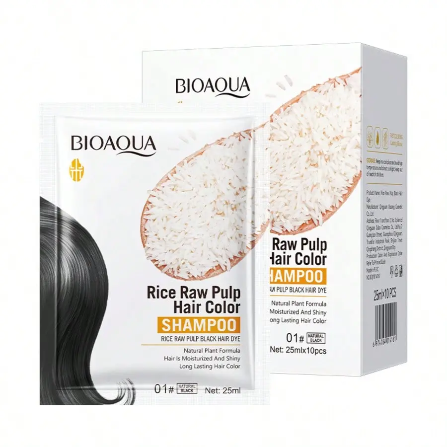 Rice Extract Hair Dye Shampoo 25ml X10pcs , Black & Chestnut Brown Hair Coloring Set, Easy Use Hair Color Shampoo For Gray Coverage, Gentle Cleansing Formula, Portable Travel Size For Men And Women Home Use