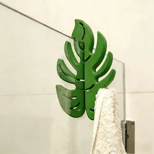 INS Monstera Leaf Bathroom Hanger Hook No-Drill Adhesive Glass Door Hook Wall Hook Towel Robe Holder Heavy Duty Waterproof Damage-Free Storage Hook