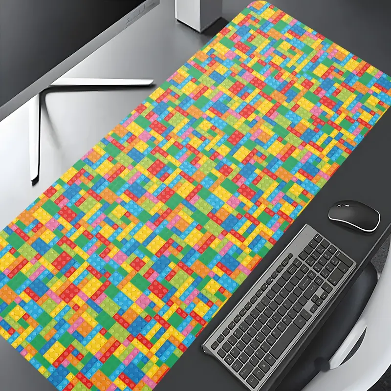 Colorful Lego Design Extended Large Gaming Mouse Pad,Aesthetic Desktop Drotection Pad,Washable Rubber Pad Non-Slip Lock Edge Multi-Size Mouse Pad Suitable For Home Office,office desk mat,Good Gift for Family and friends