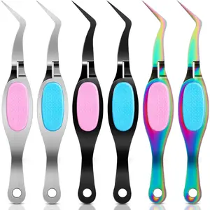 6 Pcs Craft Tweezers Crossing Lock Curved Tweezers Stainless Steel Soft Grip Precision Tweezers Reverse Grip Tweezers Fine Tip Tweezers for DIY Craft Jewelry Beading Electronics Craft Supplies