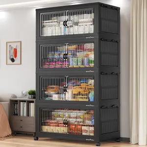 Broview V8 600Qt/800Qt Extra Large Stackable Storage Bins with Lid, Each 200qt stackable storage bin with lid,Plastic Closet Organizer and Storage Drawer, Collapsible Storage Box with Wheels, Folding Storage Cabinet for Closet Organizing