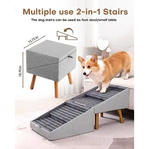 2-in-1 Multifunctional Foldable Pet Stairs, Wear-Resistant Anti-Scratch Non-Slip Portable Pet Ramp Ladder Step Stool for Small Dogs & Cats