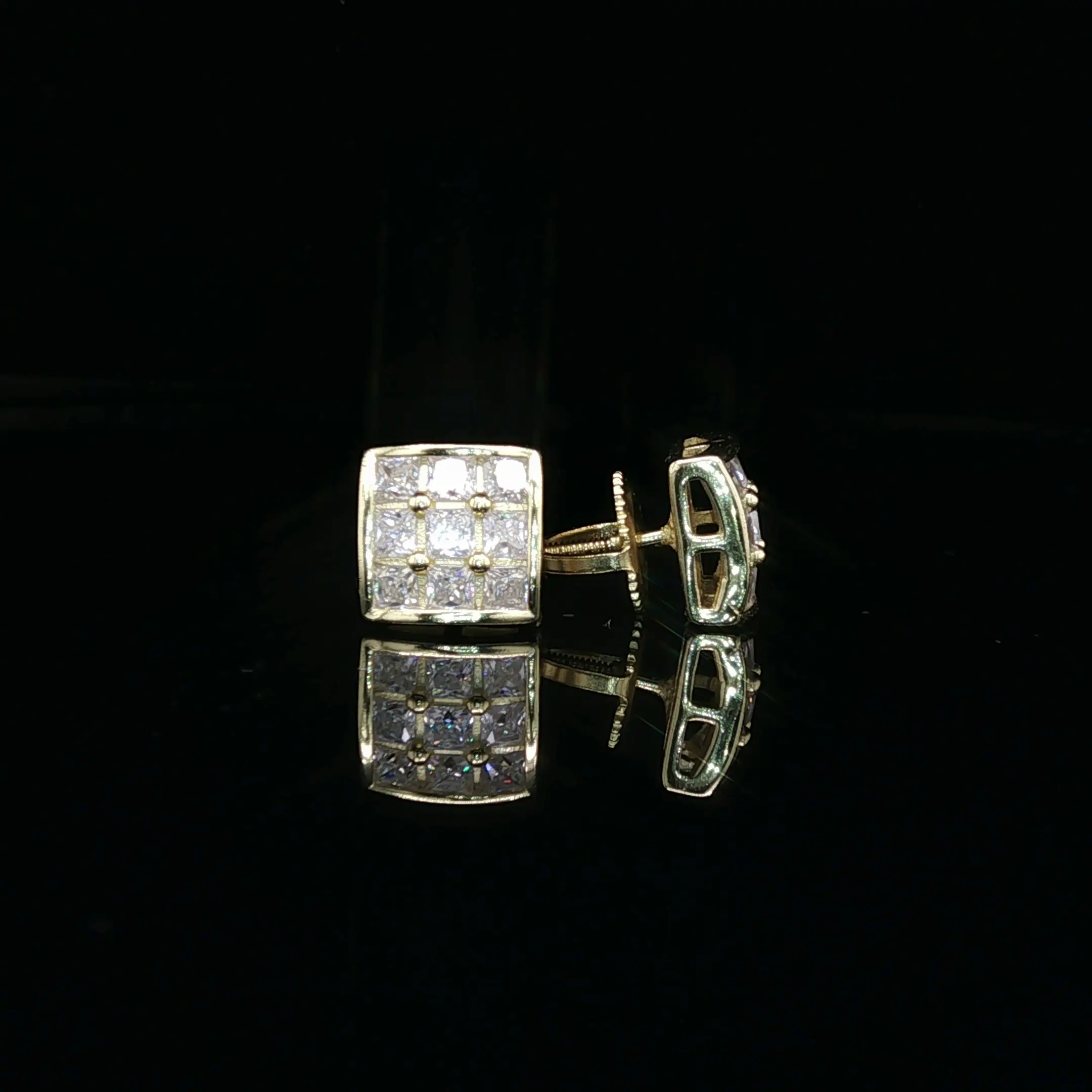 Men's Invisible-Set Princess Cut Grid Studs – 925 Sterling Silver | VVS Moissanite | 9-Stone "Big Rock" Design