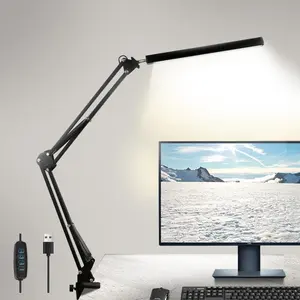 LED Desk Lamp with Clamp 10W Swing Arm Desk Lamp Dimmable Eye-Caring Desk Light with 10 Brightness Level 3 Lighting Modes Led Table Lamp