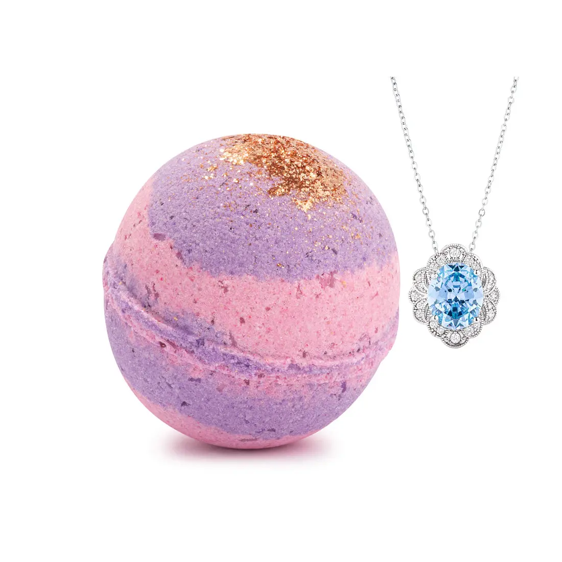 Cinnamon Sugar Plum 10oz Bath Bomb with Epsom Salt & Hidden Surprise Necklace