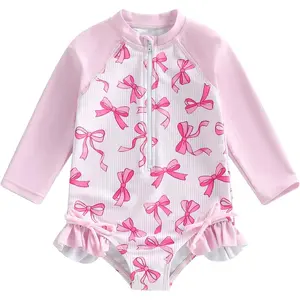 Toddler Girls Swimsuit Rash Guard Long Sleeve Baby Girl Bathing Suit One Piece Swimwear Little Kids Beach Outfit