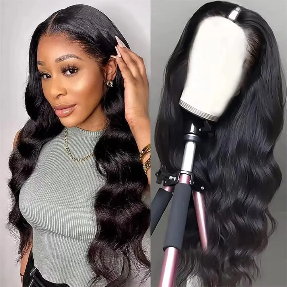 [Flash Sale] V Part Wig Human Hair Body Wave 180% Density Glueless Upgrade U Part Wig with Drawstring Natural Black No Leave Out No Sew In V Shape Clip In Half Wig for Women Beginner Friendly
