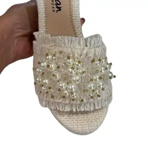Dewoman Wedge Slip-On Pearl Detail on Top Women's Summer Footwear