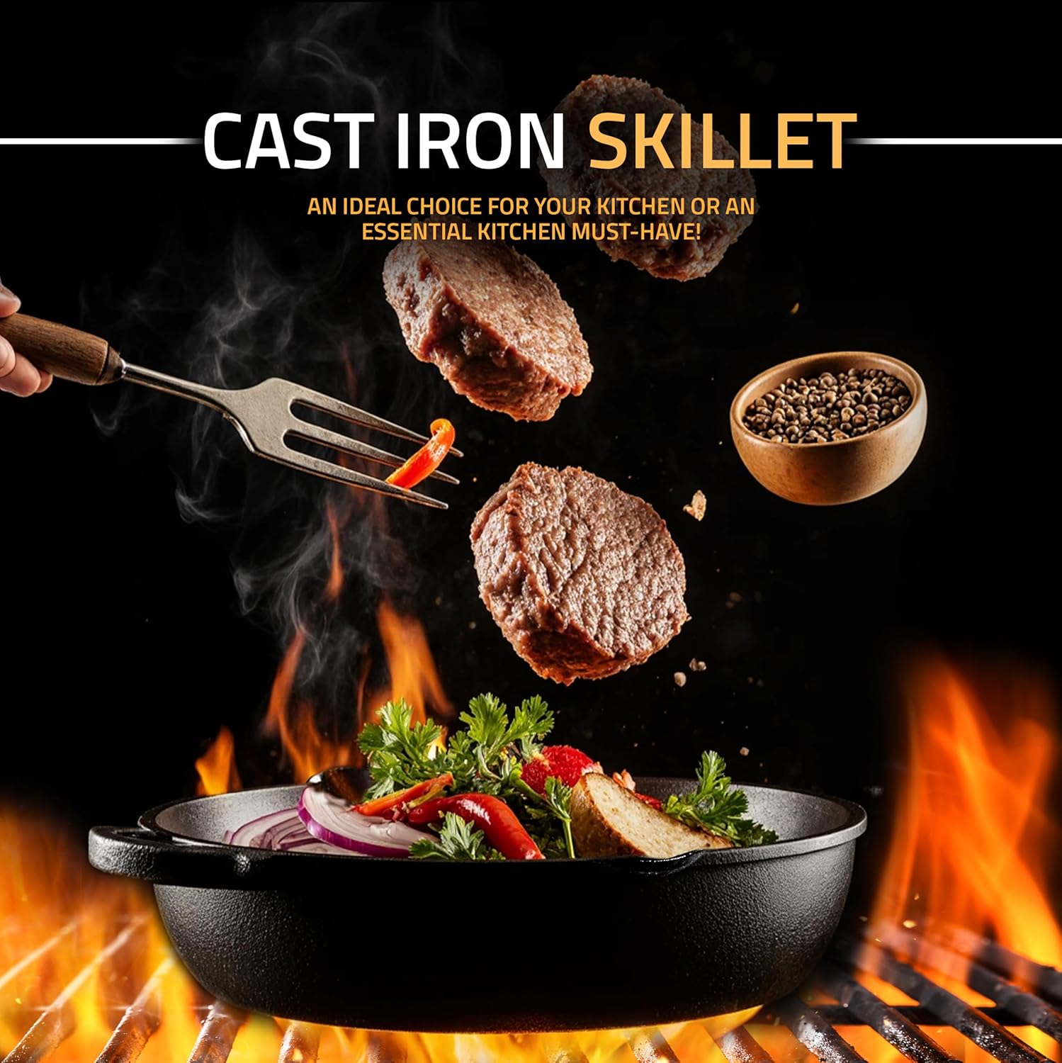 Utopia Kitchen Pre-Seasoned Cast Iron Pan 12” – Heavy Duty Frying Skillet, Multipurpose