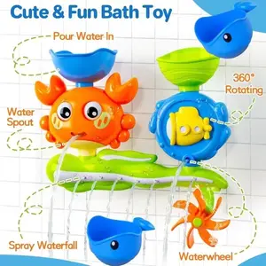 Cute Crab Bath Toy with Suction Cup, Rotating Function, Interactive Water Wheel, Stackable Spray Cups, Gift Bathtub Toy, Abs Material, Multiple Colors