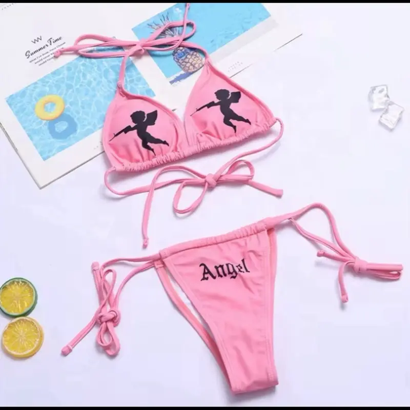Angel Swim Suits - Pink Bikini Set with Adjustable Straps and Cup Design