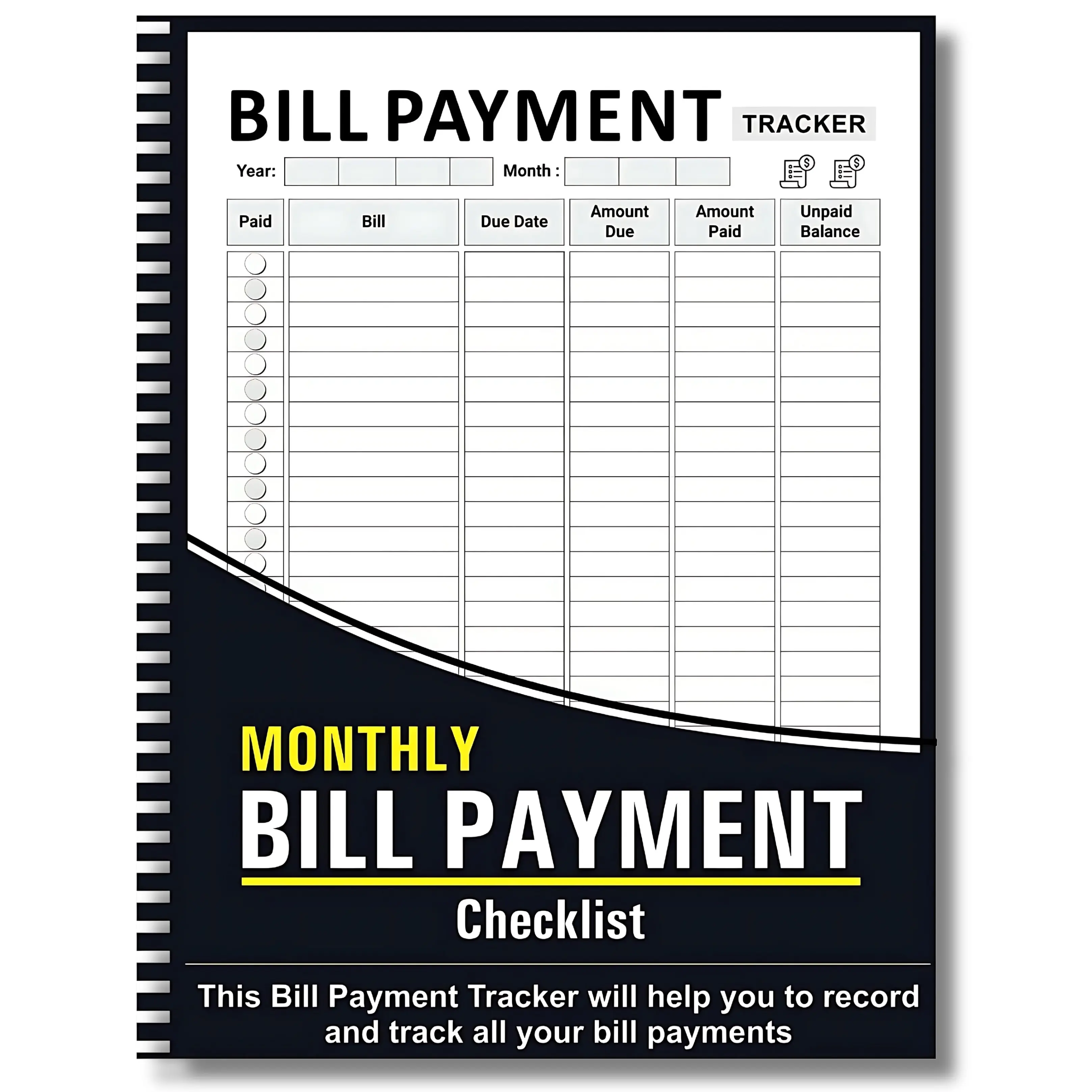Bill Tracker Notebook - Monthly Budget Financial Planner, Payment Tracker, Finance Checklist Organizer for Personal Finance Management