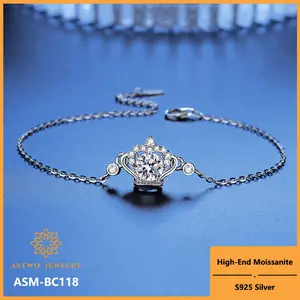 [ASM-BC118] Classic Moissanite Crown Bracelet for women S925 sterling silver hand fashion D color 1 carat moissanite bracelet