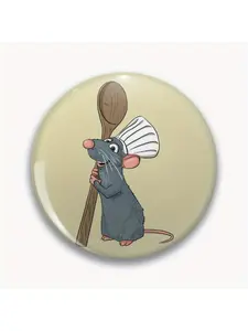 1Pc DIY Craft Buckle - 44mm (1.73 ") Remy the Little Chef from Ratatouille Pin for Bags, Jackets and Gifts, Holiday Gifts, Party Gifts