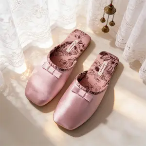 Women's Satin Bow - Decorated Mules | Elegant Floral Lining Home Slippers