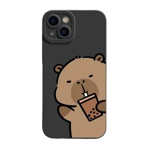 Cartoon Cute Capybara Frosted Angel Eye Smartphone Case - 1pc Protective Cover, Compatible with iPhone 16/15/14/13/12/11 Pro Max, 12/13 Mini, XS, XR, X, 8/7 Plus Devices, Mobile Phone Handheld Accessory