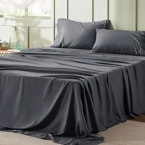 Queen Sheets Grey - Soft Sheets for Queen Size Bed, 4 Pieces Hotel Luxury Queen Sheet Set, Polyester Microfiber Cooling Bed Sheet Set pillowcase set