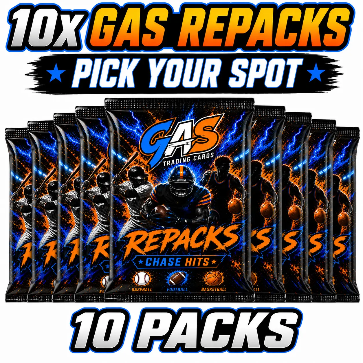 Pick Your Spot - (10) GAS MULTISPORT PACKS - Sports Trading Cards