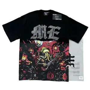 New Arrival RMIXED EMOTION Rhinestone-Studded T-Shirt, Angel and Skull Graphic Loose Crew Neck Cotton Tee, Trendy Streetwear Fashion Top for Men Women