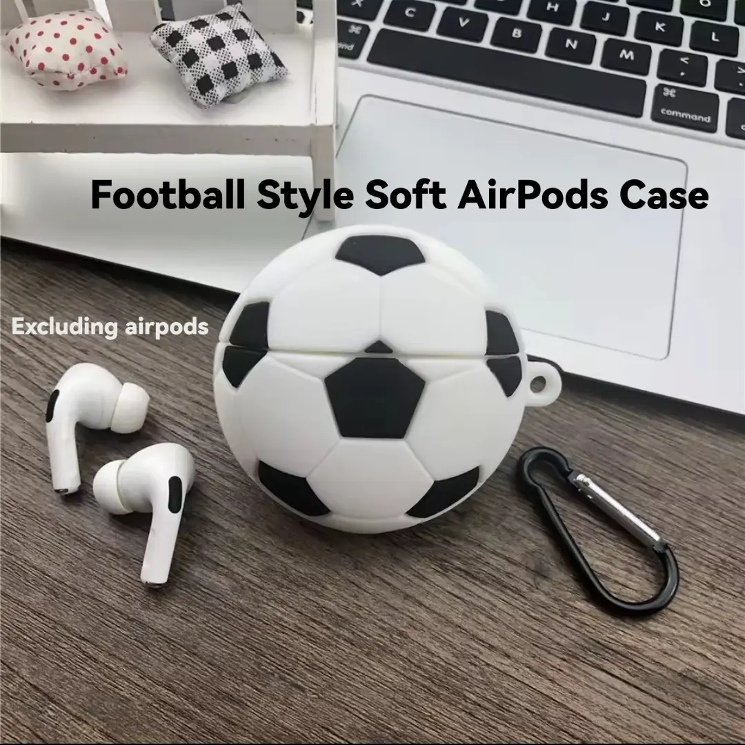 3D Football Soft PVC Case for AirPods 1/2/3/4/pro/pro 2/pro 3, Cute Anti-Drop Protection, Metal Hook, Soccer Style Design, Gift for Friends, Audio, Headphone