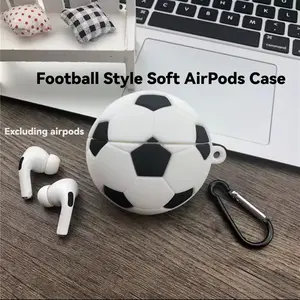 3D Football Soft Case for AirPods 1/2/3/4/pro/pro 2/pro 3, Cute Anti-Drop Protection, Metal Hook, Soccer Style Design, Gift for Friends, Audio