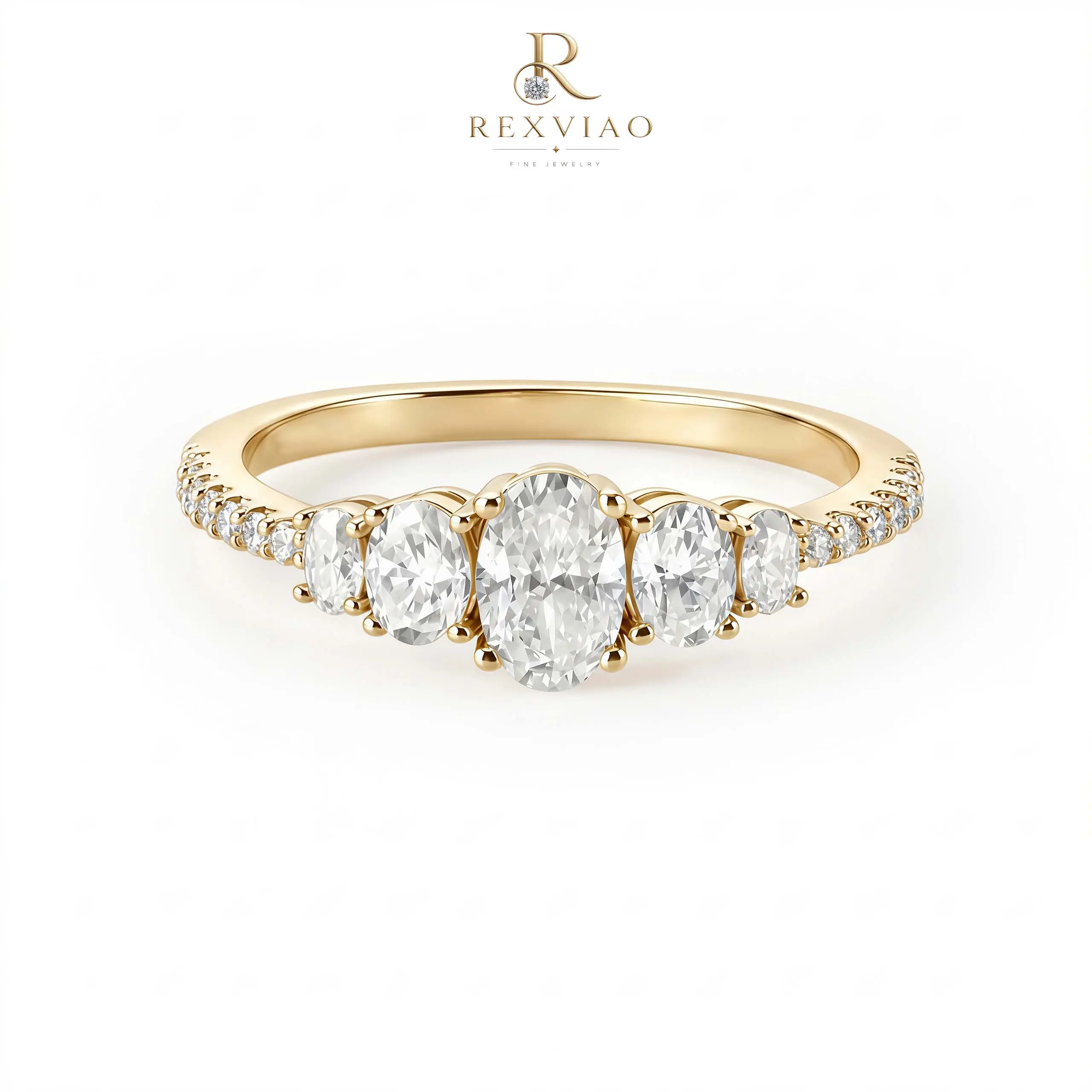 Rexviao Stylish Women’s Ring featuring five oval cubic zirconia stones in graduated sizes | Minimalist & elegant | Suitable as an engagement ring | Perfect anniversary gift for a loved one