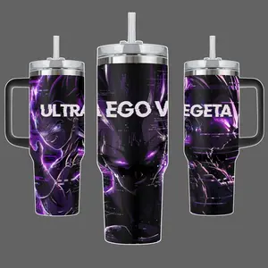 Ultra Ego Prince of Saiyan Warrior Purple Aura Anime Style Stainless Steel Insulated Travel Tumbler With Handle 20oz 40oz – Cosmic Power Manga Inspired Cup