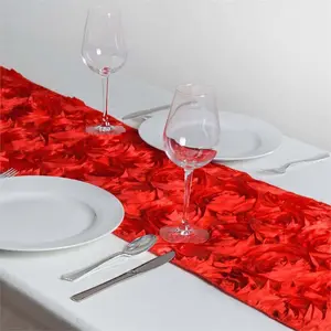 Rosette Satin Table Runner 14"x108" Red - Grandiose Fabric Table Decor
