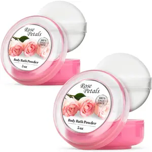 2 Pack Dusting Powder for Women with Powder Puff, 100% Talc-Free, Elegant Rose Petal Scented Body Powder, After Bath for Soft Skin, Extra Large, (10oz)