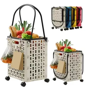 Large Foldable Hand Cart with Wheels – Heavy-Duty Portable Shopping & Storage Trolley for Groceries, Camping, Travel, Laundry, Beach, Outdoor & Home Use, Lightweight Collapsible Design for Easy Transport and Space-Saving Storage