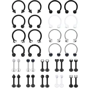 16g Lip Rings Stainless Steel Horseshoe Labret Monroe Lip Rings  Tragus Helix Earrings Studs Ring Medusa   8mm 36 count