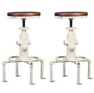 American Antique Vintage Industrial Barstool Solid Wood Water Pipe Fire Hydrant Design Cafe Bar Stool Set of 2 Antique White barstools for homegoods home bar