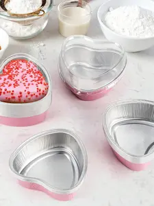 Baking Must-Have! Heart-Shaped Aluminum Foil Cupcake Liners with Lids | Disposable Pudding/Shrimp Paste Foil Bowls | Convenient Baking/Picnic Desserts