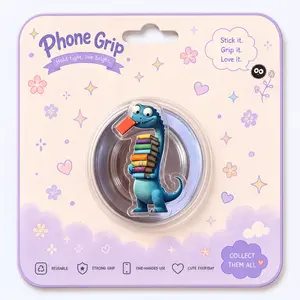 Cute Reading Dinosaur MagSafe Phone Grip, Book Lover Dino Magnetic Pop Socket Stand for Readers, Phone & Kindle Accessory