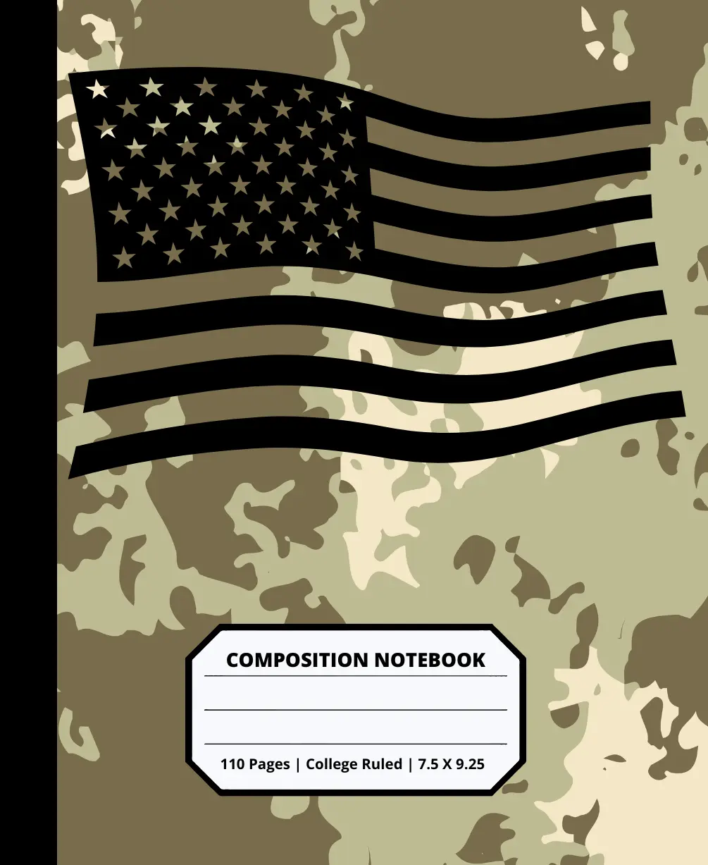 Military Army Design Composition Notebook for Adults Kids Boys Girls Teens 110 Pages College Ruled 7.5 x 9.25 Lined Paper Composition Book