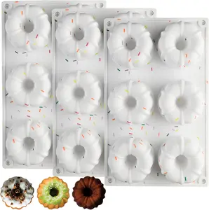 3-Piece Silicone Fluted Tube Cake Pans - 6-Cavity Non-Stick Baking Molds for Cupcake, Donut, Jellies, Oven-Safe, 11.4” x 7” x 1.6”, Ideal for Birthday, Happy Birthday Celebrations with Family and Friends