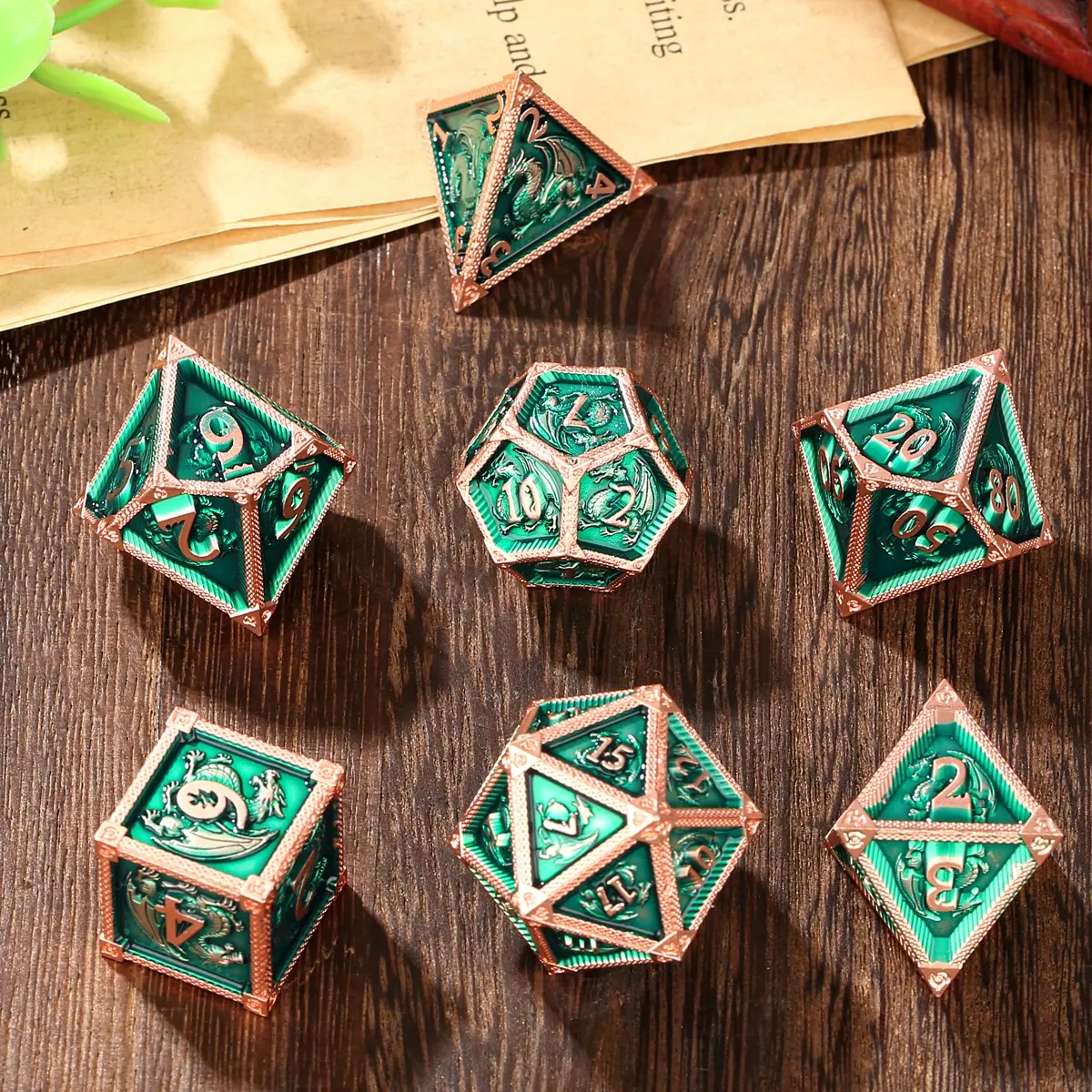 Metal Dice Set with Dragon Pattern, Polyhedral Metal Set, 7 Multi-Faced Metal Dnd Dice Set, Beginner Dungeons & Dragons Kit, Role-Playing Tabletop Game Accessories