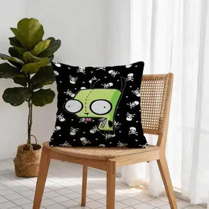 Invader ZIM GIR Throw Pillow 18x18 Inch, Skull & Crossbones Print Decorative Pillow for Sofa, Bed & Cartoon Fan Room, Perfect Gift for Teens & Invader ZIM Fans
