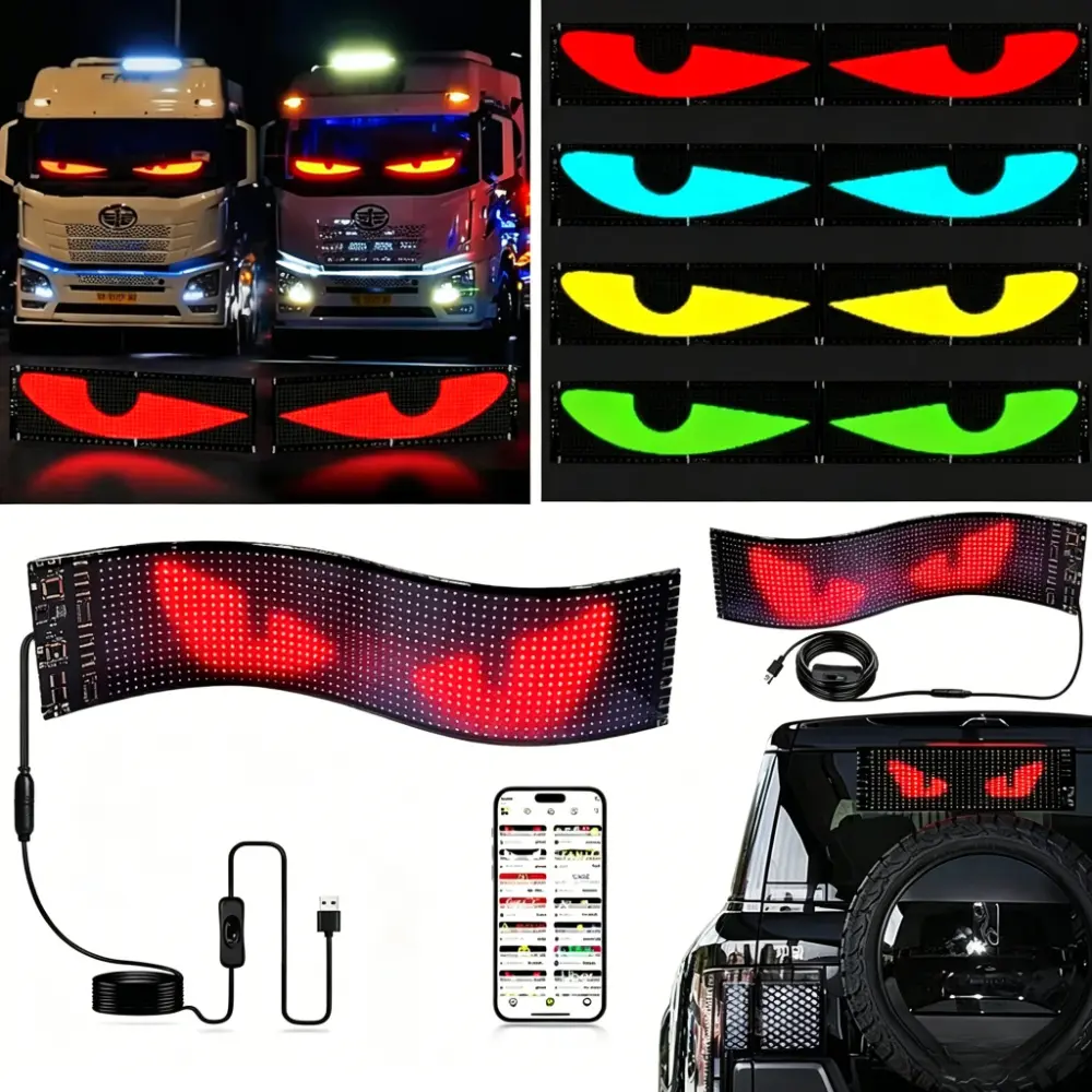 Yobis "Devil's Eye" LED Light Strip, Car Windshield Decorative Light, Car Accessories, RGB Car Suction Cup Soft Screen, Remote & App Control, USB Interface Waterproof High Temperature Resistant, Truck Accessories, Cool Car/Truck Decorative Accessories