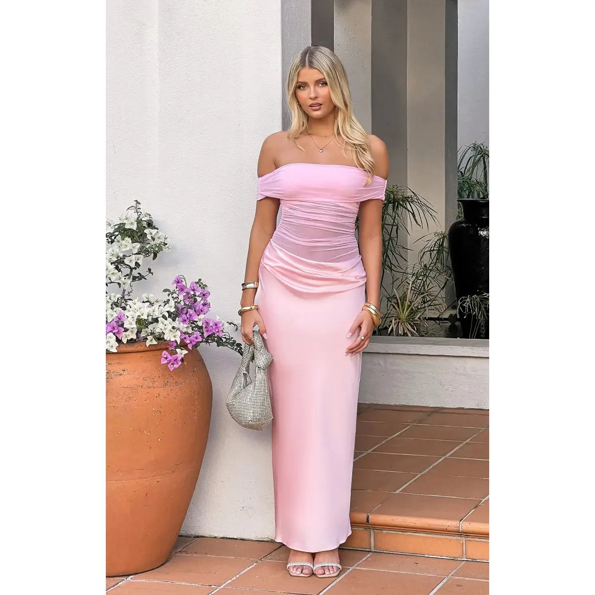 Jamilla Pink Off Shoulder Formal Maxi Dress