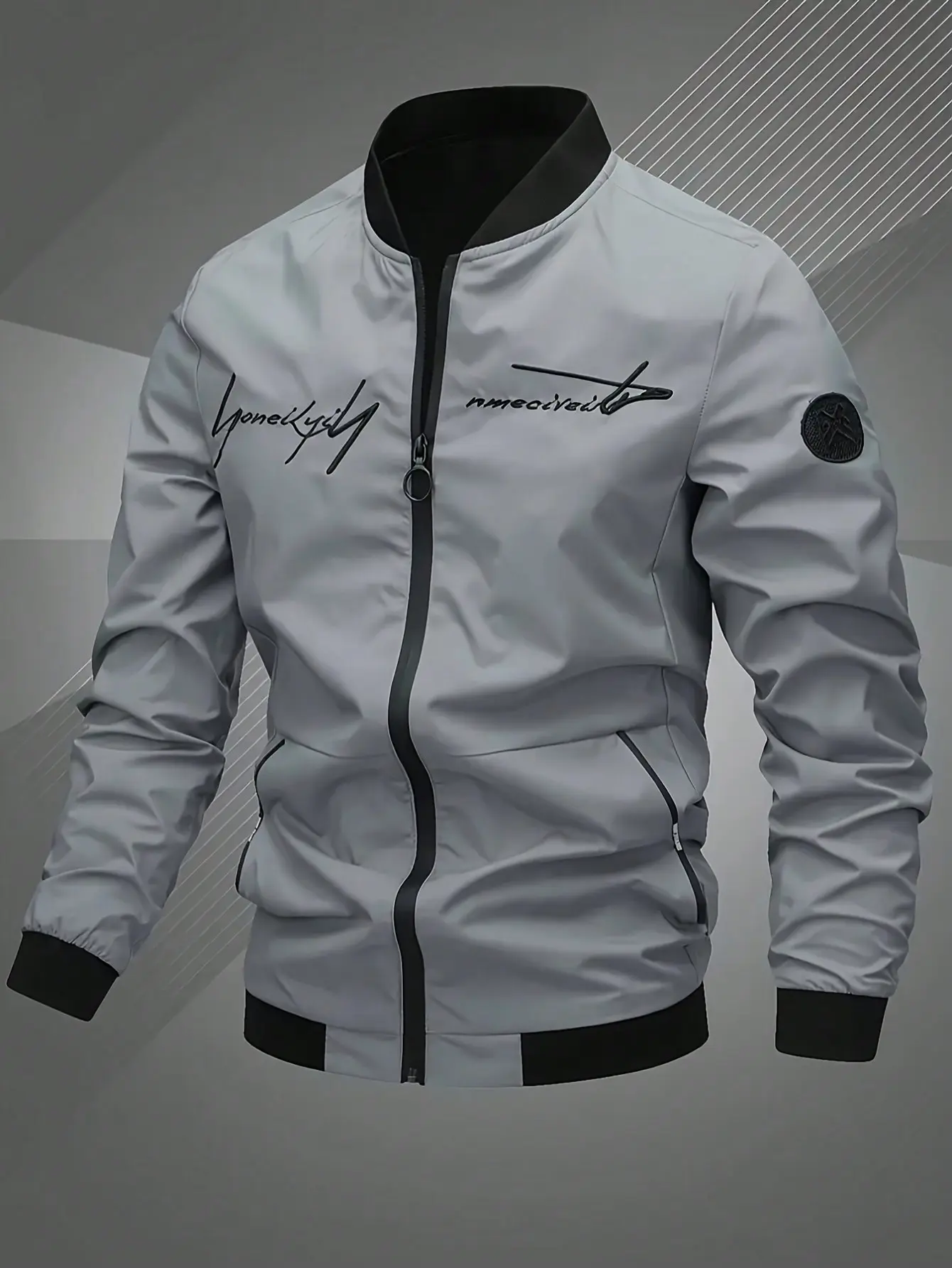 Men’s jacket Men’s outdoor sports jacket Sports shirt Windproof jacket Industrial embroidered lettering Flight jacket Fashionable, versatile, trendy